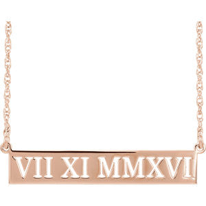 38x7MM Roman Numeral Necklace 16" - 14K Rose Gold