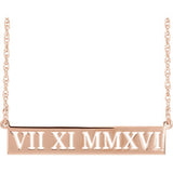 38x7MM Roman Numeral Necklace 16" - 14K Rose Gold