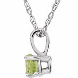 3MM Peridot "August" Charm on 14" Chain - 14K White Gold