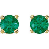 3MM Emerald "May" Stud Earrings - 14K Yellow Gold