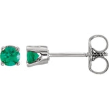 3MM Emerald "May" Stud Earrings - 14K White Gold