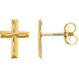 9MM Gold Cross Stud Screw Back Earrings - 14K Yellow Gold