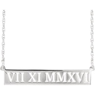 38x7MM Roman Numeral Necklace 16" - 10K White Gold
