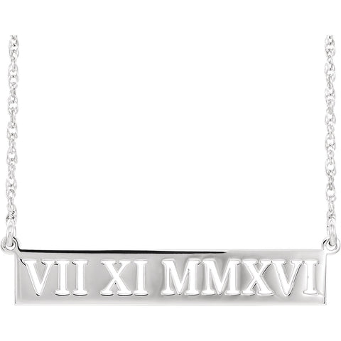38x7MM Roman Numeral Necklace 16" - Sterling Silver