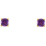 3MM Amethyst "February" Stud Earrings - 14K Yellow Gold