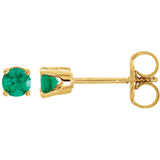 3MM Emerald "May" Stud Earrings - 14K Yellow Gold