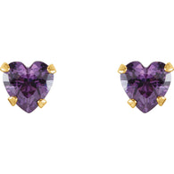 4MM Heart Amethyst Stud Earrings - 14K Yellow Gold