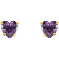 4MM Heart Amethyst Stud Earrings - 14K Yellow Gold