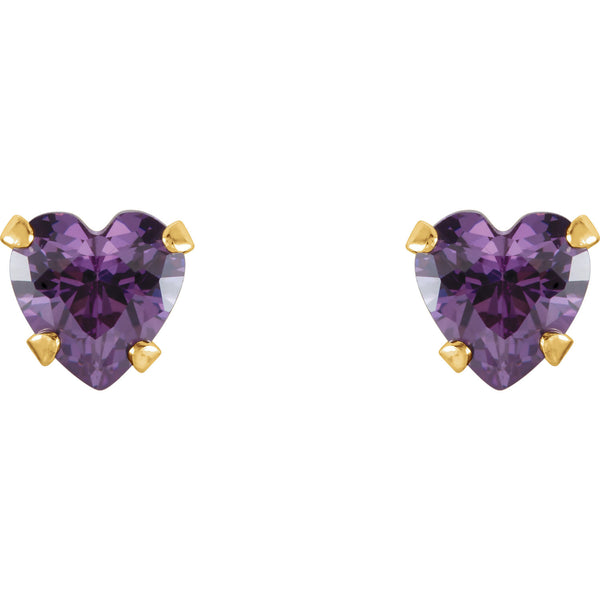 4MM Heart Amethyst Stud Earrings - 14K Yellow Gold