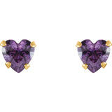 4MM Heart Amethyst Stud Earrings - 14K Yellow Gold