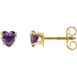 4MM Heart Amethyst Stud Earrings - 14K Yellow Gold