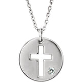 Eternal Keepsake Cross Disc Charm with Aquamarine - 14K White Gold