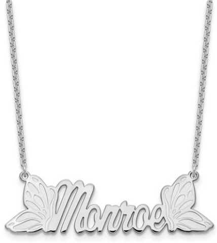 Butterfly Nameplate Necklace - Sterling Silver