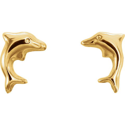 8MM Dolphin Stud Screw Back Earrings - 14K Yellow Gold