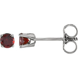 3MM Mozambique Garnet "January" Stud Screw Back Earrings - 14K White Gold