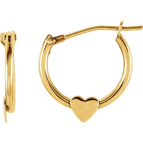 10MM Hoop Earrings with Heart - 14K Yellow Gold
