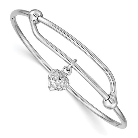 Adjustable Heart Bangle Bracelet - Sterling Silver