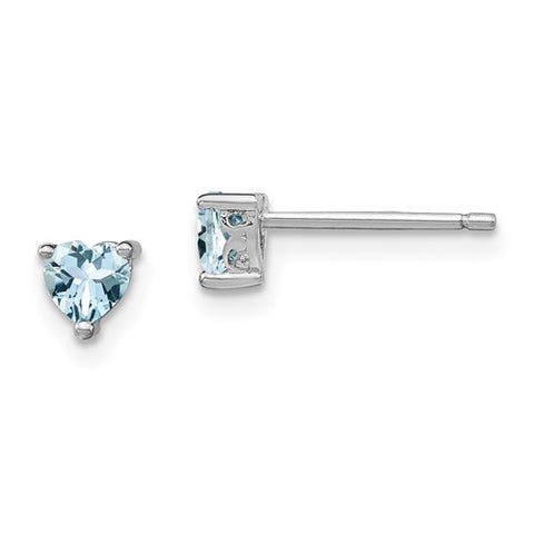 Aquamarine Heart Stud Earrings - Sterling Silver