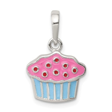 Pink and Blue Cupcake Charm - Sterling Silver