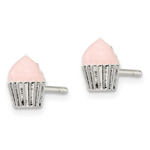 Mini Pink Cupcake Earrings - Sterling Silver