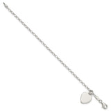 6" Heart Charm Engraved Bracelet - Sterling Silver