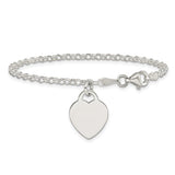 6" Heart Charm Engraved Bracelet - Sterling Silver