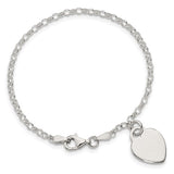 6" Heart Charm Engraved Bracelet - Sterling Silver