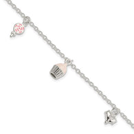 Mini Pink Cupcake Bracelet - Sterling Silver