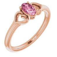 5MM Oval Tourmaline "October" Hearts Ring Size 3 - 14K Rose Gold