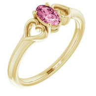 5MM Oval Tourmaline "October" Hearts Ring Size 3 - 14K Yellow Gold