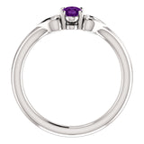 5MM Oval Amethyst "February" Hearts Ring Size 3 - 14K White Gold