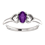 5MM Oval Amethyst "February" Hearts Ring Size 3 - 14K Yellow Gold