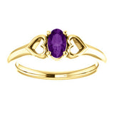 5MM Oval Amethyst "February" Hearts Ring Size 3 - 14K Yellow Gold