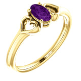 5MM Oval Amethyst "February" Hearts Ring Size 3 - 14K Yellow Gold