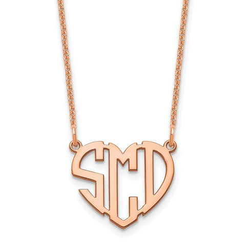 Heart Monogram Nameplate Necklace - 14K Rose Gold