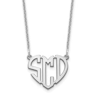 Heart Monogram Nameplate Necklace - White Gold