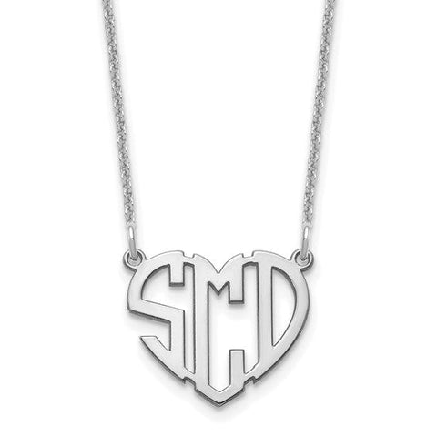 Heart Monogram Nameplate Necklace - Sterling Silver