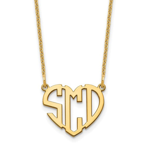 Heart Monogram Nameplate Necklace - Yellow Gold