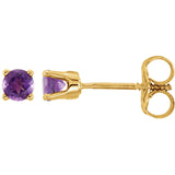 3MM Amethyst "February" Stud Earrings - 14K Yellow Gold