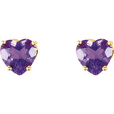 5MM Heart Amethyst Stud Earrings - 14K Yellow Gold