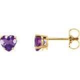 5MM Heart Amethyst Stud Earrings - 14K Yellow Gold