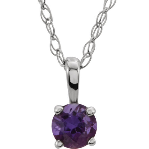 3MM Amethyst "February" Charm on 14" Chain - 14K White Gold