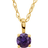 3MM Amethyst "February" Charm on 14" Chain - 14K Yellow Gold
