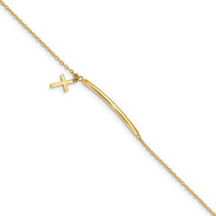 5.5" Cross Charm Bracelet with .5" Extender - 14K Yellow Gold