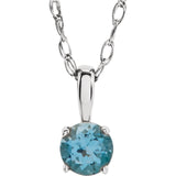 3MM Swiss Blue Topaz "December" Charm on 14" Chain -14K White Gold