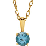 3MM Swiss Blue Topaz "December" Charm on 14" Chain -14K Yellow Gold
