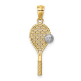 Tennis Racquet Charm - 14K Yellow and White Gold