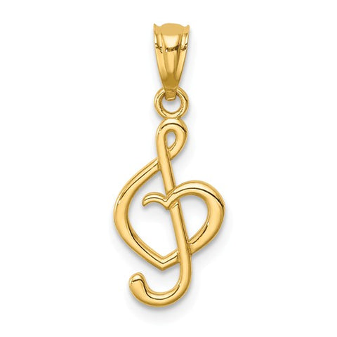 Music Note Heart Charm - 14K Yellow Gold