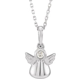 10MM Diamond Angel Charm on 15" Cable Chain - Sterling Silver