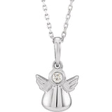 10MM Diamond Angel Charm on 15" Cable Chain - 14K White Gold